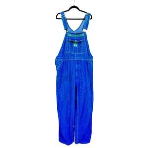 Vintage 1990s Liberty Denim Overalls Green Accents Workwear Oversized Blue Bib